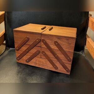 Vintage Red Velvet Lining Jewellery / Sewing Box